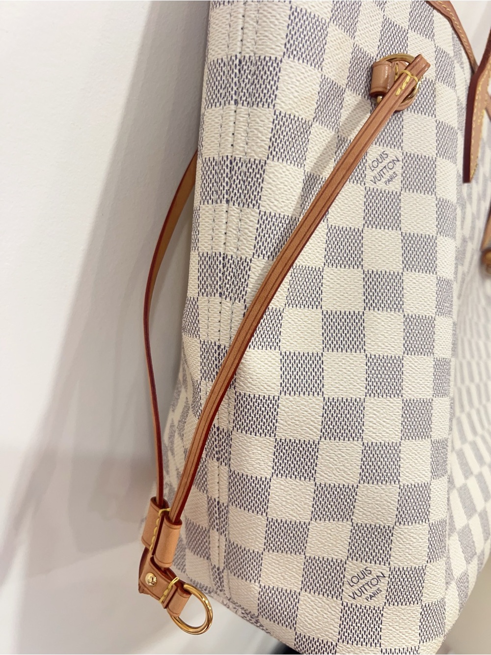 Louis Vuitton Damier Azur Check Tote with Tan Leather Trim - Picture 9 of 11
